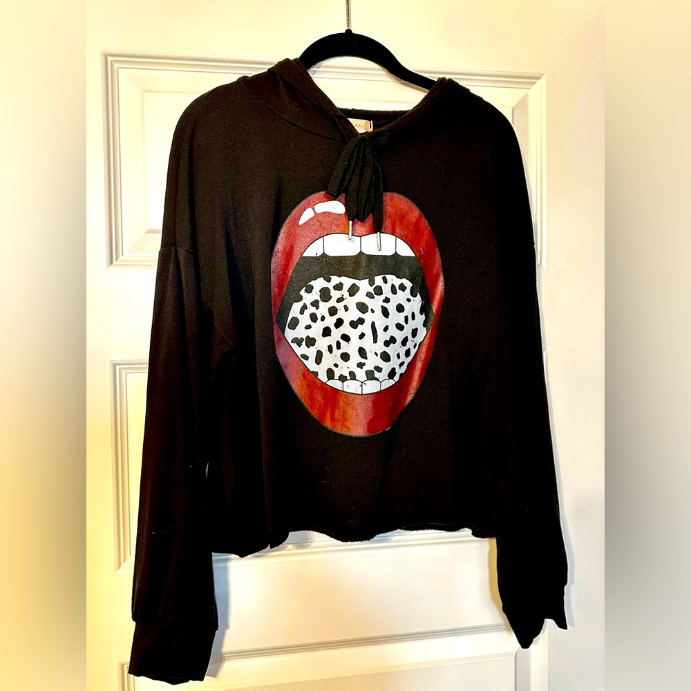 Cropped Black Dalmatian Tongue Hoodie